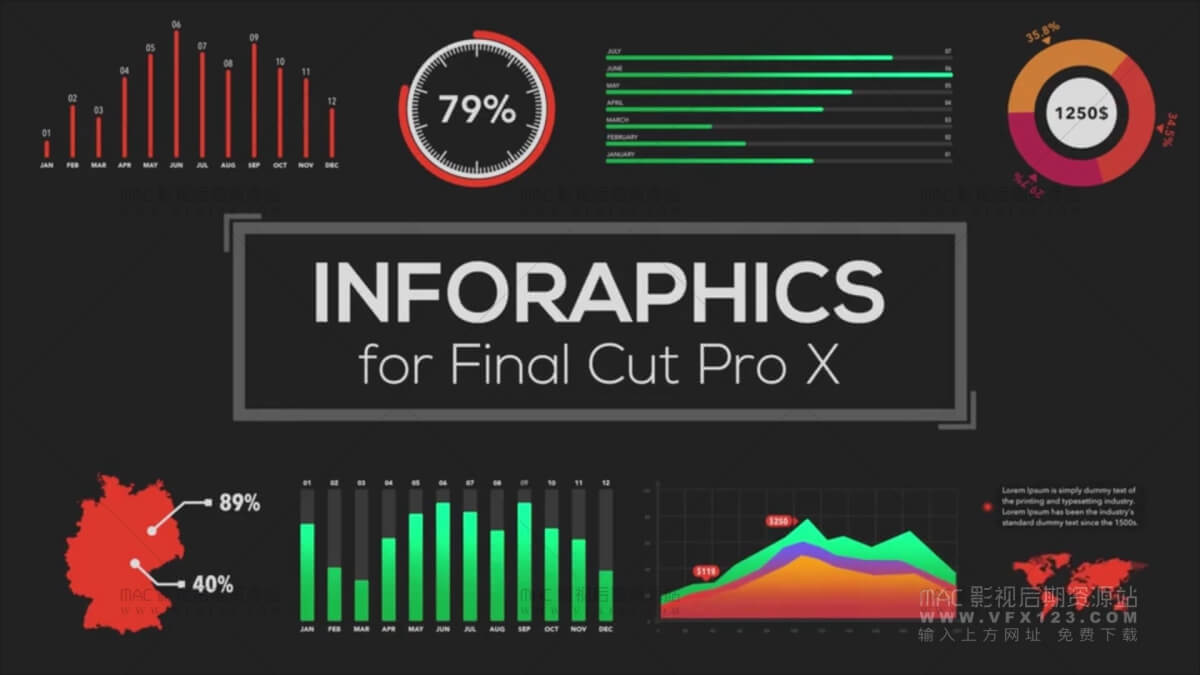 Infographics Builder 信息数据图表展示预设动画 FCPX插件