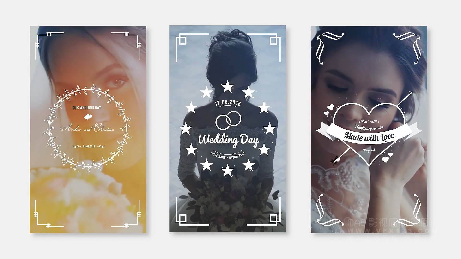 Ae模板 20个婚礼人名相册标题模板适用竖屏手机 Wedding Instagram Stories 丨 MAC影视后期资源站