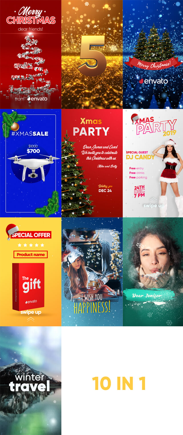 Ae模板 圣诞节手机竖屏短视频社交媒体广告促销 Christmas Stories Kit 丨 MAC影视后期资源站