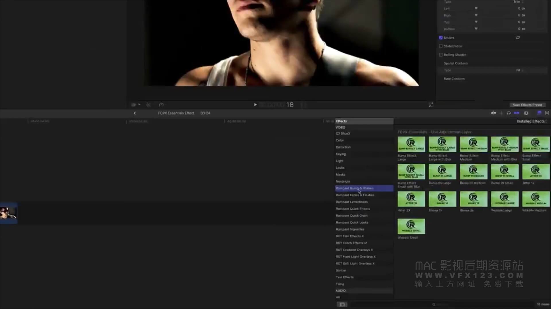 Fcpx插件 vlog视频制作常用转场特效宽银幕调色扭曲复古暗角调节层色彩分离抖音效果等