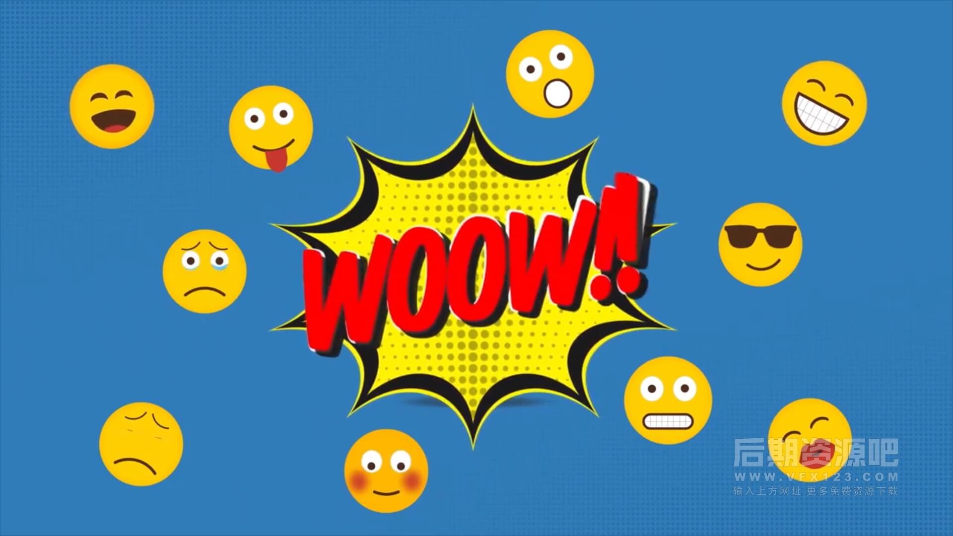 AE模板 300个Emoji表情动画文字标题气泡卡通表情 综艺节目必备 PR预设